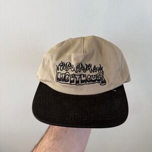 Lighthouse skate shop Flame Logo Two Tone Tan Black Snapback Hat Mens One Size